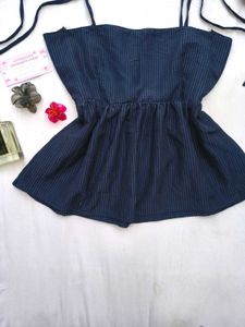 Chic Navy Tie-Strap Peplum Top🫶🏻