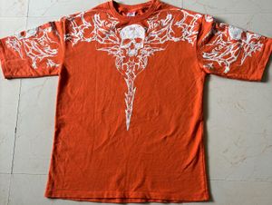 Orange Skull Graphic T-Shirt