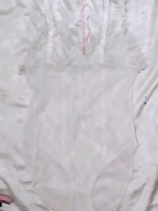 White Lace Teddy with Pink Ribbons