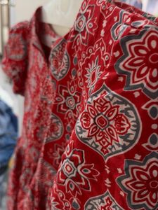 Red Floral Print Midi Dress