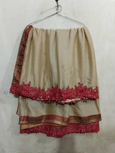 Light Brown Colour Saree with Pink border line