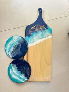 Ocean Wave Resin Cutting Board &amp; Coasters