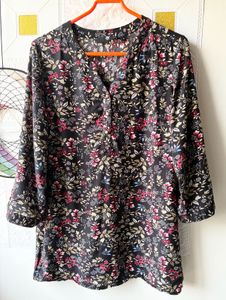Black Floral Print A-Line Top