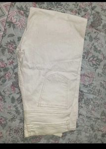Cream High-Waisted Wide-Leg Jeans