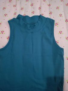 Teal Ribbed Mock Neck Sleeveless Top