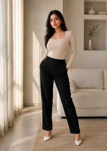 Ribbed Square Neck Long Sleeve Top