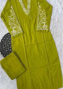 Lime Green Embroidered Kurta Set