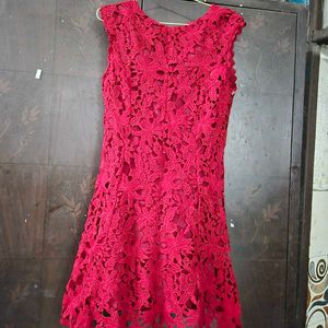 Maroon Floral Crochet Lace Mini Dress