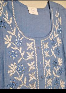 Blue Embroidered Cotton 3 piece set