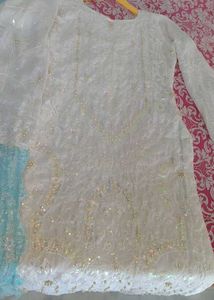 White full pakistani Sequined Kurta and dupatta on