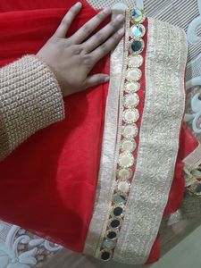 Red Ethnic Skirt With Golden Border