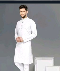 White Mens Cotton Kurta.