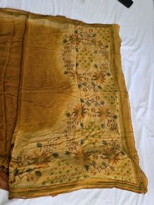Elegant Mustard Saree with Floral Embroidery