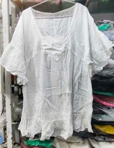White Ruffle Square Neck Tunic