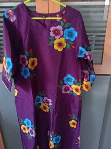 Purple Cotton Blend Kurta Suit Set
