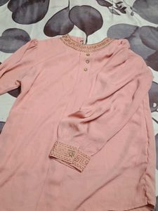 Elegant Peach top with Embellished Neckline