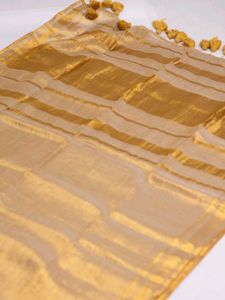 Elegant Gold Stripe tissue cotoon Saree