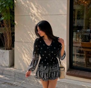 Chic Black Paisley Bohemian Print Romper