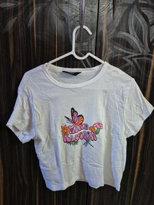 White Graphic Crop Top