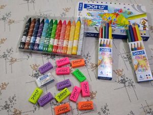 DOMS Wax Crayons &amp; Erasers Set