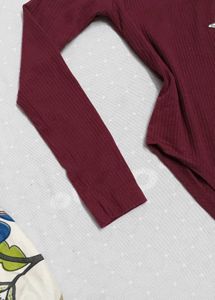 Ribbed Burgundy Long Sleeve Bodysuit