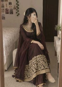 Elegant Maroon Kurta Set with Gold Embroidery