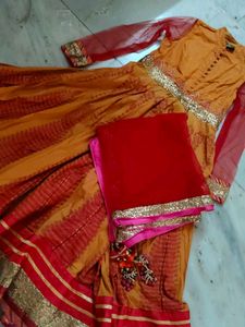 Orange Anarkali Gown with Dupatta