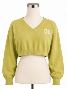 Lime Green Cropped V-Neck Sweater