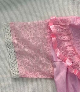 Pink satin lace nighy/ robe set