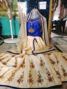 Blue & Beige Embroidered Lehenga Choli