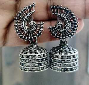 Oxidized Silver Jhumka Earrings