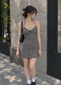 Houndstooth Halter Mini Dress