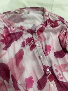 Pink Floral Print Sheer Blouse