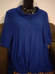 Vibrant Blue Blouse with Cowl Neck