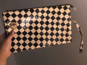 Checkered Clutch Bag with Wrist Strap