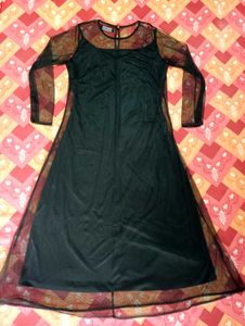 Elegant Embroidered Black Mesh Dress
