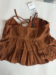 Stradivarius Brown Ruffle Camisole Top