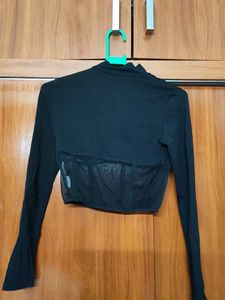 Sheer Corset Detail Long Sleeve Top