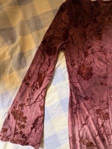 Burgundy Floral Bell Sleeve Maxi Dress