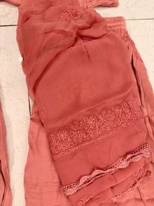 Pink Silk Chikankari Kurta Set with Dupatta