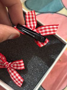Red Gingham Bow Hair Clips