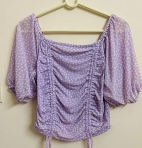 Cute Lavender Polka Dot Ruched Top