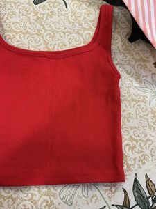Red Ribbed Tank Top