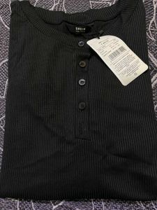 SHEIN Black Ribbed Henley Top