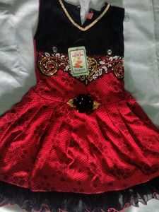 Girls' Red & Black Embellished Party Dress