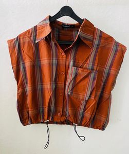 Orange Plaid Cropped Shirt