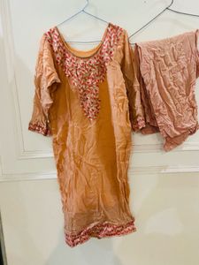 Elegant Peach Embroidered Kurta Set