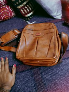 Leather Tan Brown Colour Uni Sex Sling Bag