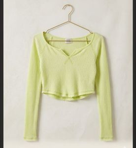 Lime Green Cropped Thermal Top
