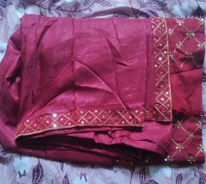 Mehroon Color Saree With Golden Border